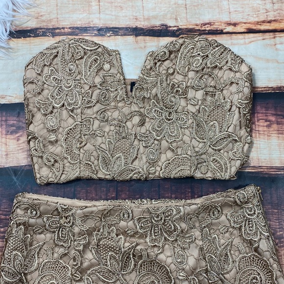 RELISTED Angl Gold Nude Lace 2 piece Set Prom Dress Skirt - Picture 2 of 11